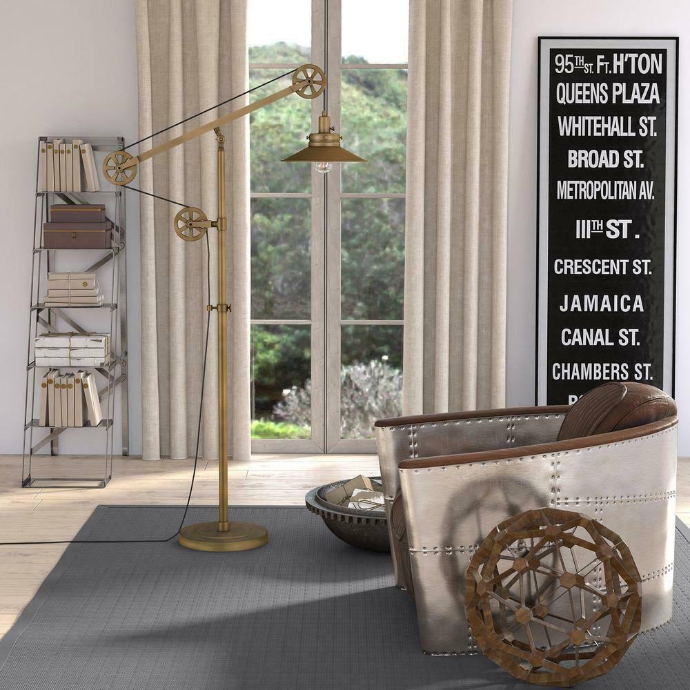 Brushed Brass Wide Brim Floor Lamp with Pulley System M2067