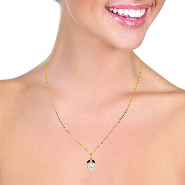 14k Yellow Gold Necklace with Natural Pearl and Sapphires A3783