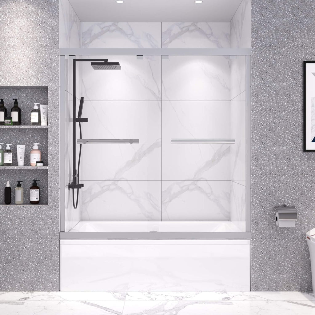 56 in. Frameless Sliding Shower Door, Clear Tempered Glass E766742