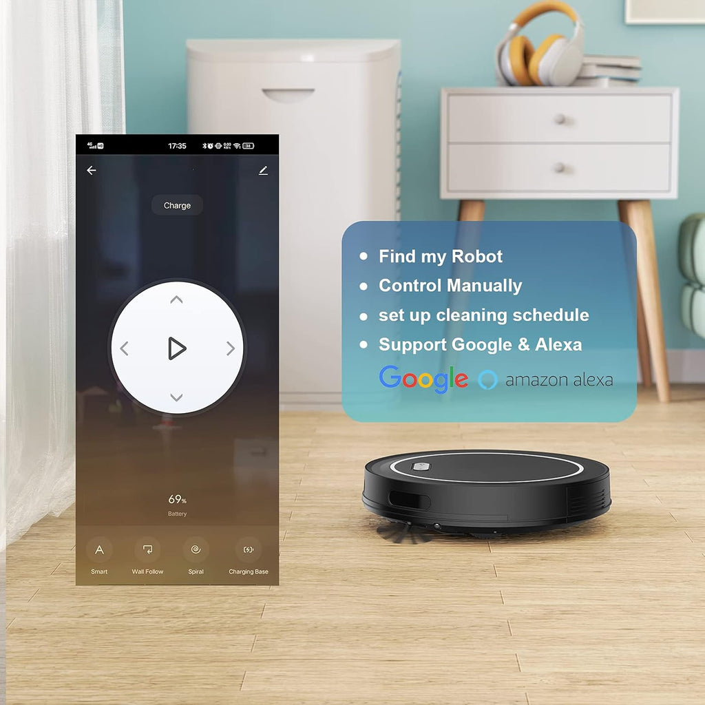 Robot Vacuum Cleaner, 2000Pa Suction, Self Charging, Slim, Wi-Fi/App/Alexa/Remote Control V56854