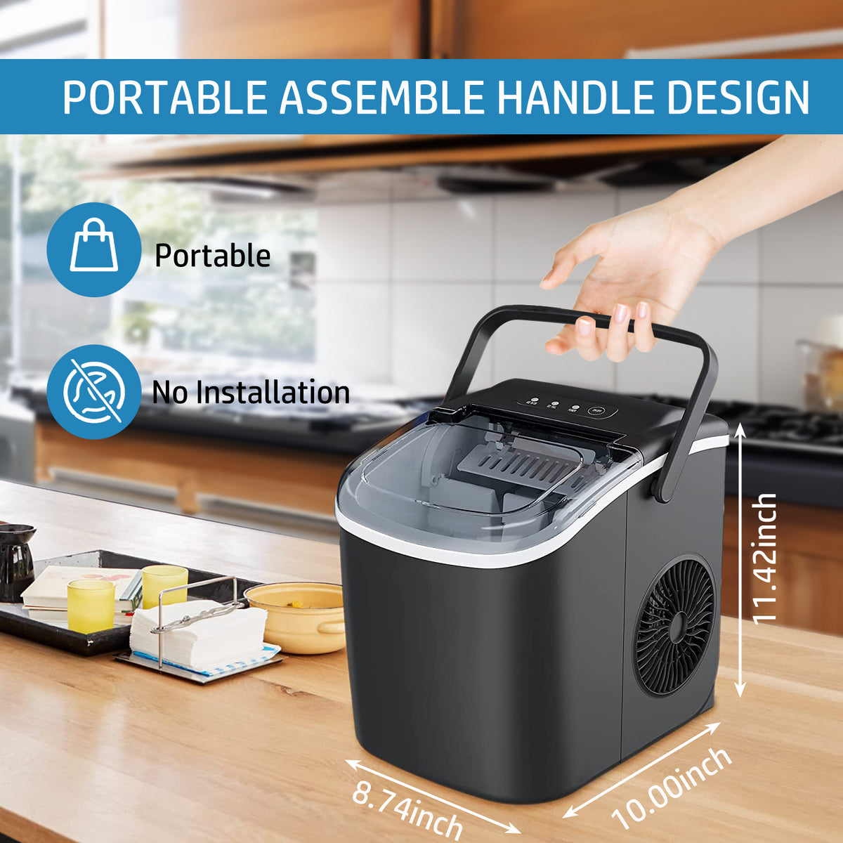 Black Countertop Ice Maker with Handle E805