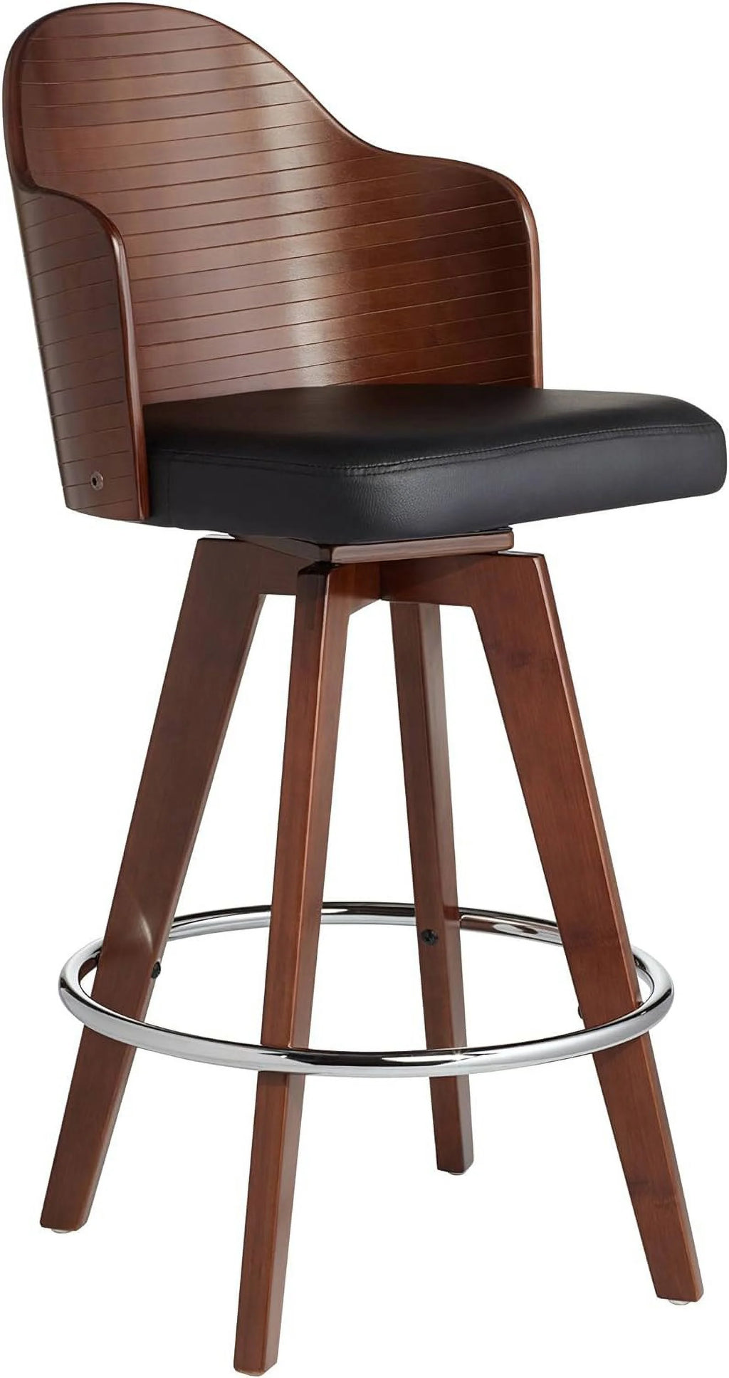 Dark Walnut Wood Swivel Stool with Backrest Footrest N94861