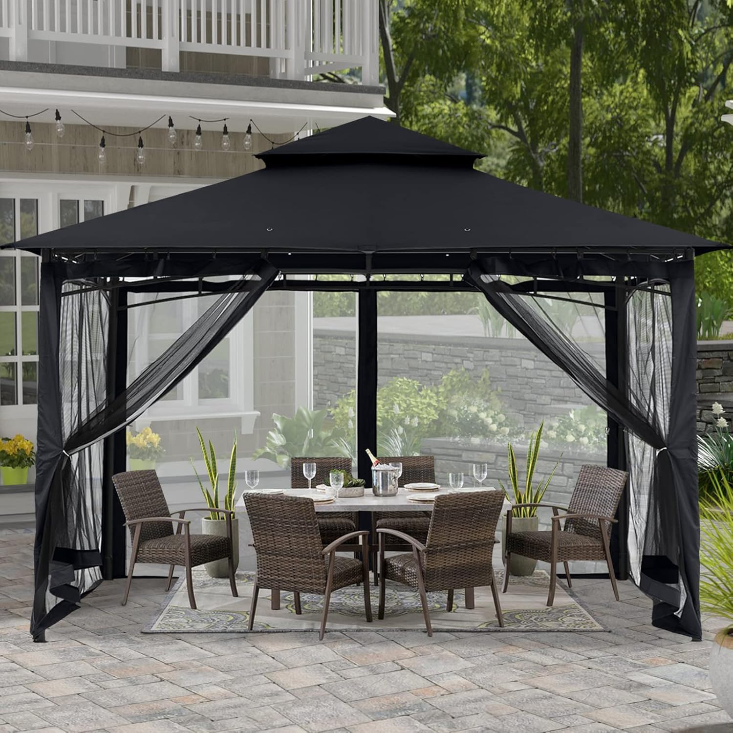 10x10 Gazebo with Netting, Khaki H110