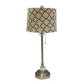 28x22 Brushed Nickel Lamp with Eggshell and Black Moroccan Print Shallow Drum Hardback Lamp Shade N404888