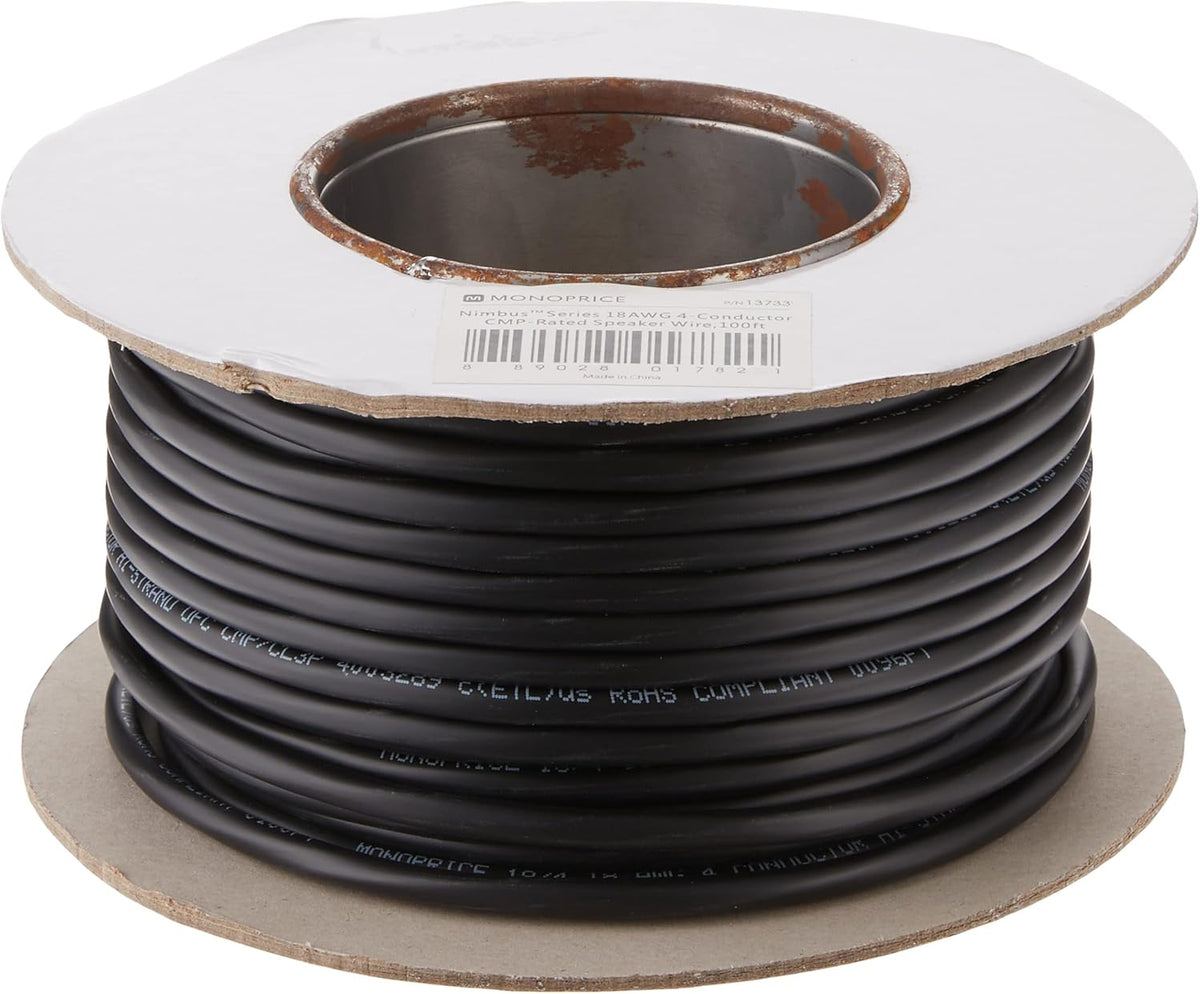 18 AWG 4 Conductor CMP-Rated Speaker Wire/Cable 100 Feet UL Plenum Rated 100% Pure Bare Copper Color Coded Conductors Pack of 2 R7739
