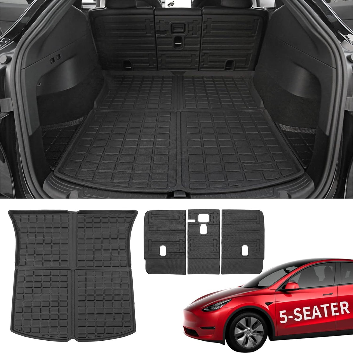 TPE Front Trunk Mat Rear Storage Mat Rear Seat Back Mats Cargo Liner Set of 6 Mats F40190