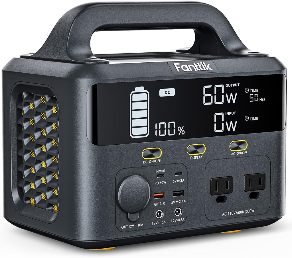 Portable Power Station 299Wh Backup Power Supply with 2 AC Outlets Pure Sine Wave Solar Generator F3350