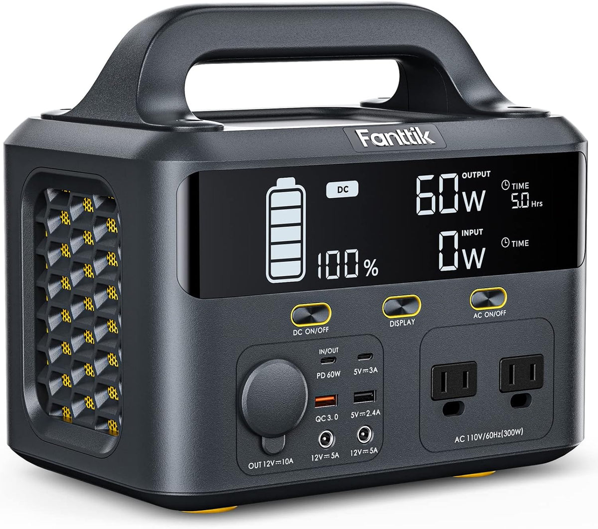 Portable Power Station 299Wh Backup Power Supply with 2 AC Outlets Pure Sine Wave Solar Generator F3350