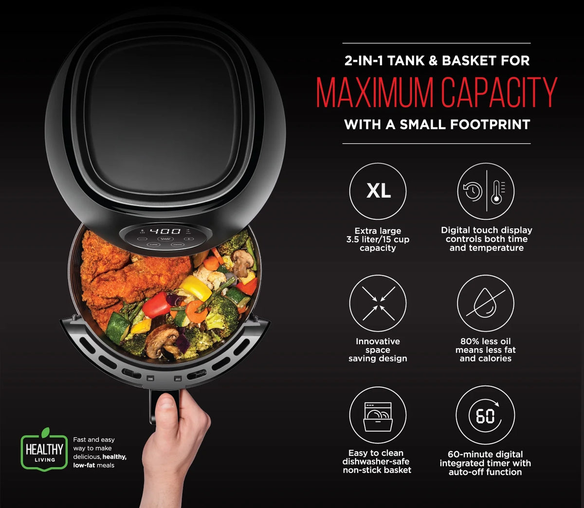Matte Black 3.6 Quart Digital Air Fryer Oven R552532