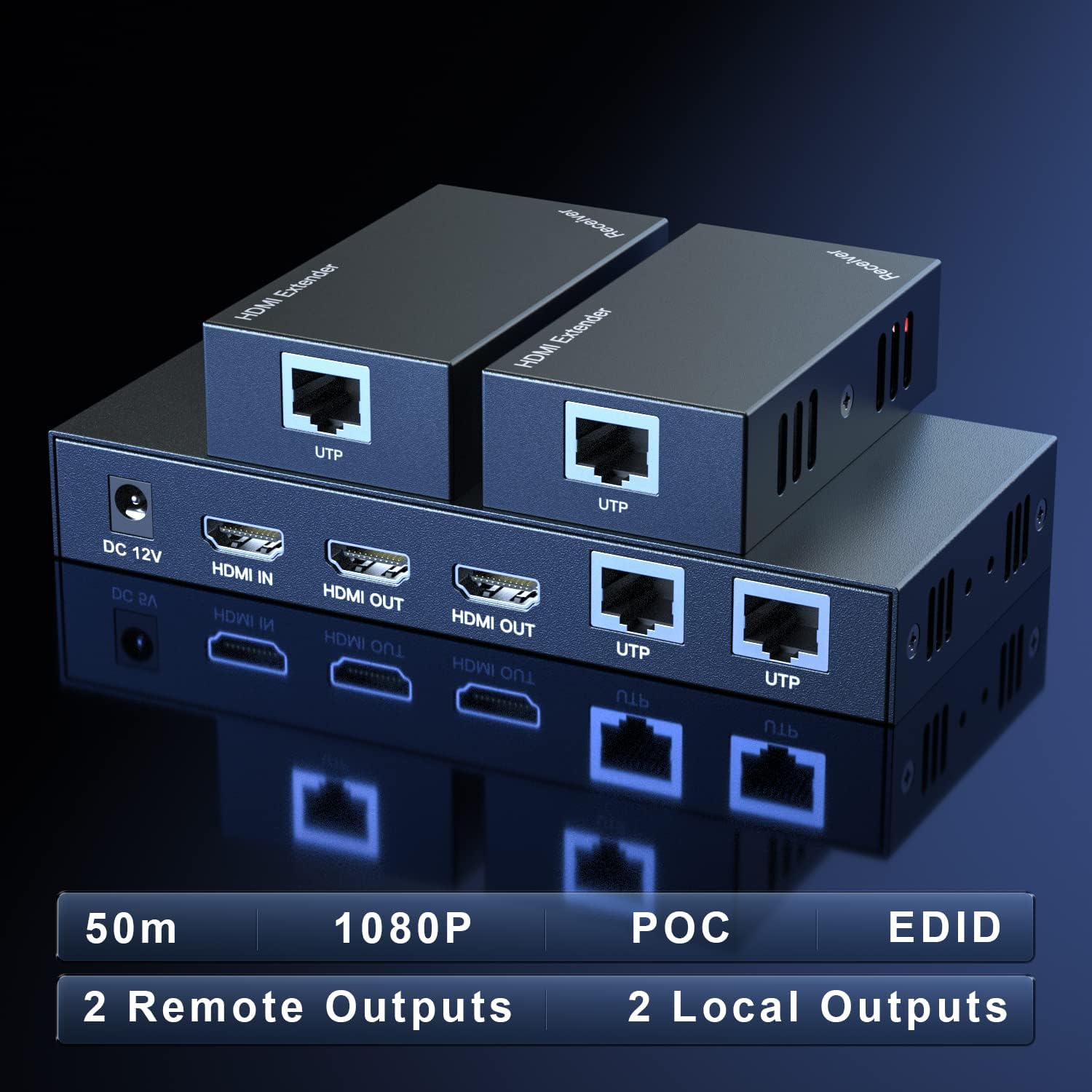 HDMI Extender Splitter 1x2 1080P@60Hz Over Cat 5E/6/7 Ethernet Cable 50m G7006