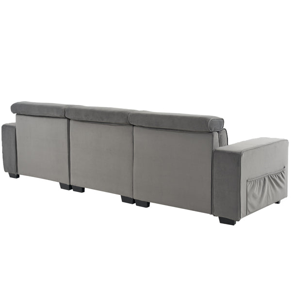 Dark gray flannel three-person sofa with side pockets N519049