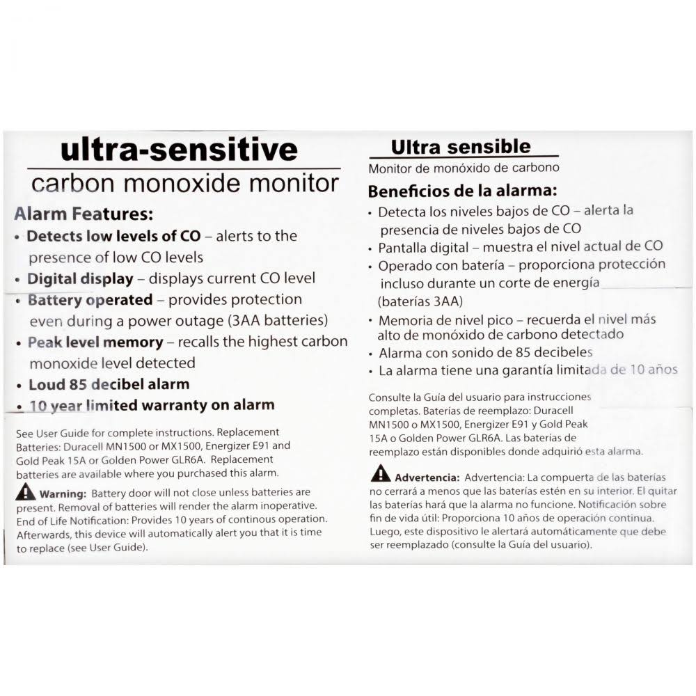 Carbon Monoxide Monitor Battery Powered B52987