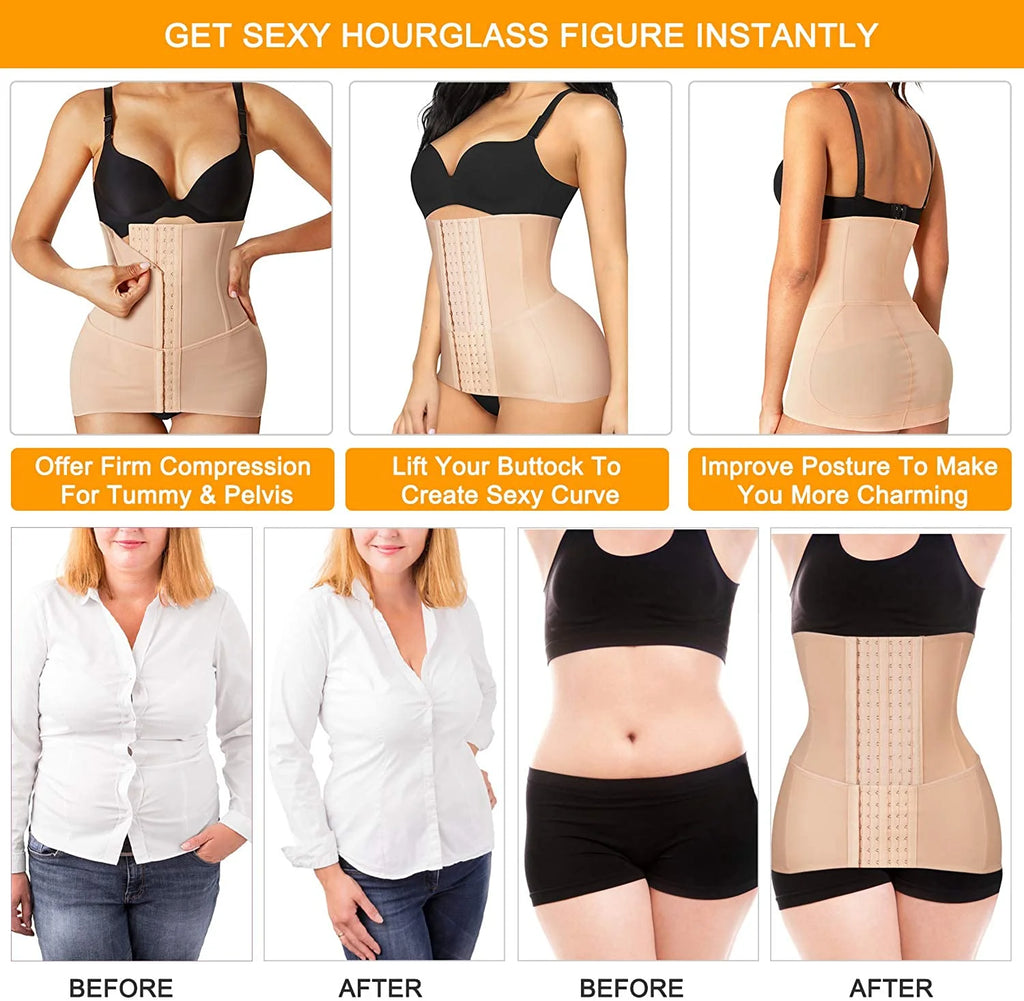 2 in 1 Postpartum Belly Wrap Girdle Pelvis Belt Waist Trainer Shapewear (Beige Small) P163639