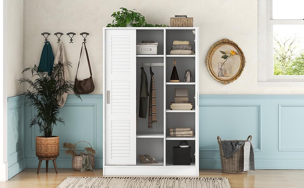 Gray 3-Door Mirror Wardrobe Closet with 2 Drawers & Top Cabinets X85519