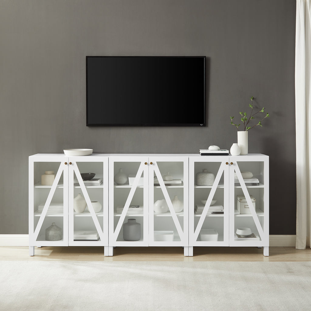 White Wood Media Storage Cabinet Set of 3 V9584