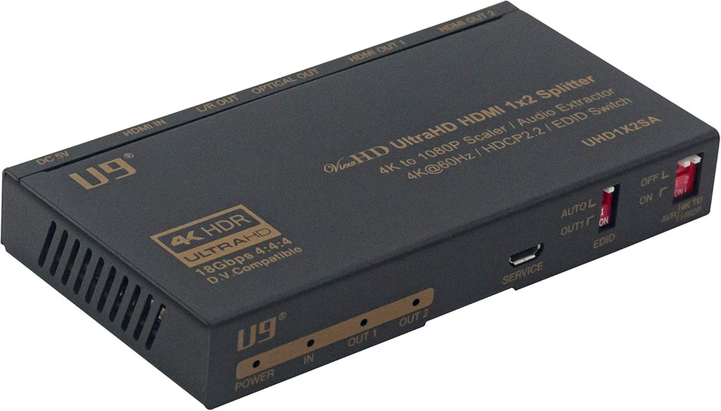 HDMI 1x2 Splitter & Audio Extractor, 4K@60Hz, HDR & Dolby Vision I9832