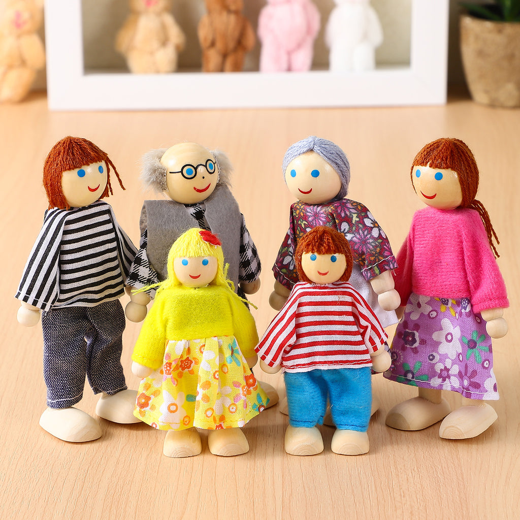 6 Pcs Wooden Doll House Figures Family Member Dolls U699