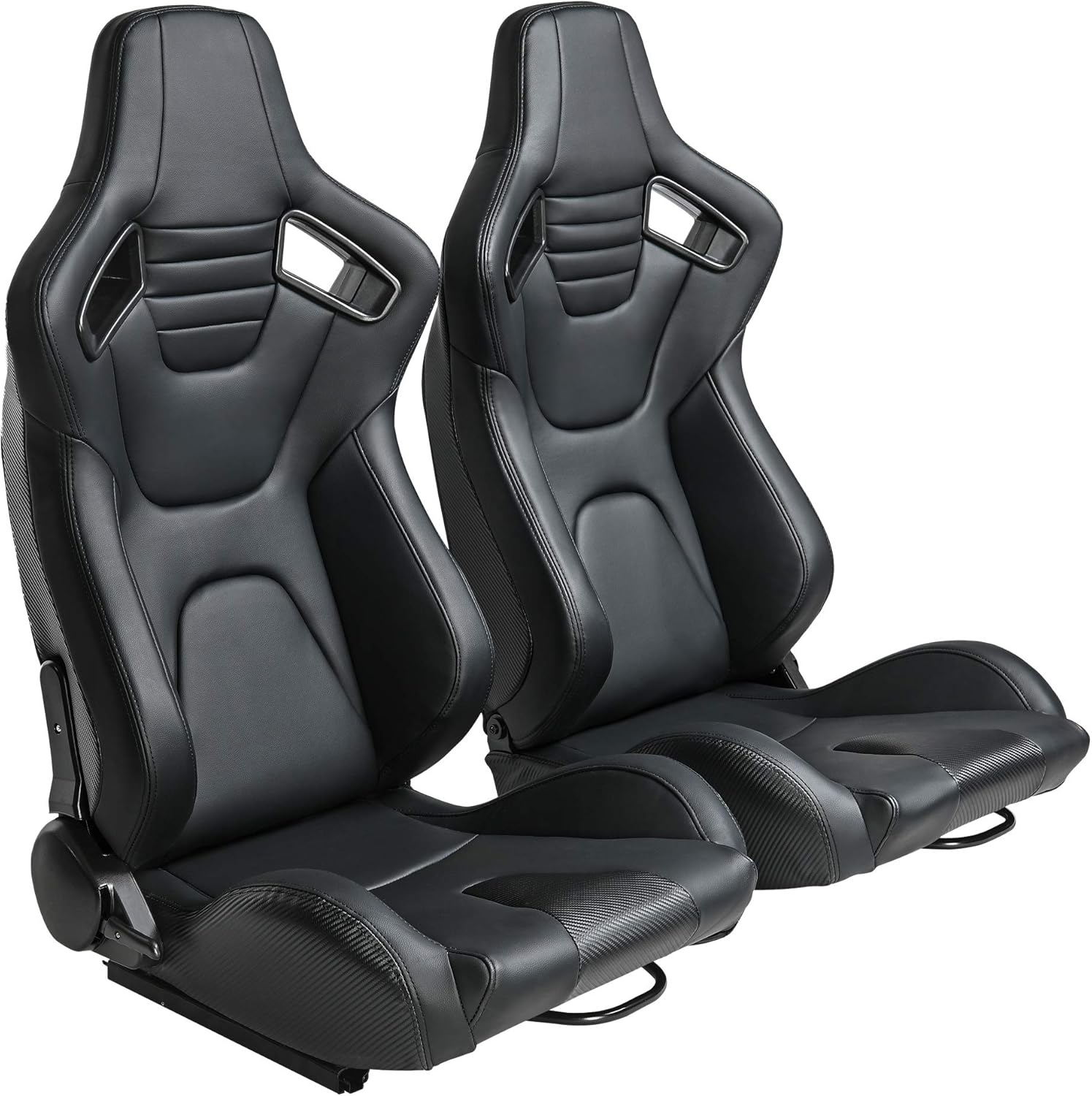 Pair of PVC Leather Racing Bucket Seats with Dual Sliders, Black O2544