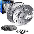 Rear Drilled and Slotted Brake Rotors with Ceramic Brake Pads and Hardware Kit T58702