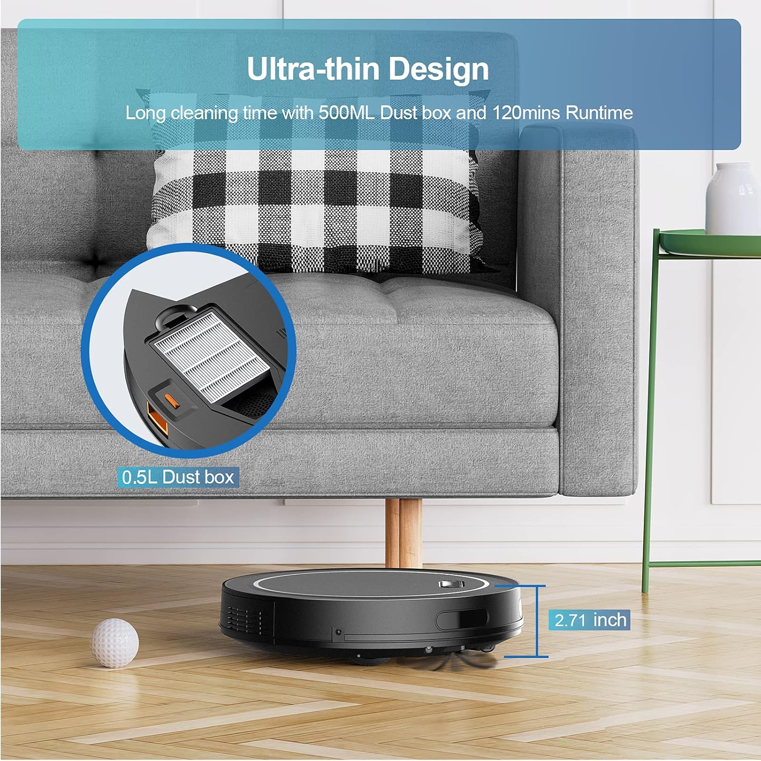 Robot Vacuum Cleaner, 2000Pa Suction, Self Charging, Slim, Wi-Fi/App/Alexa/Remote Control V56854