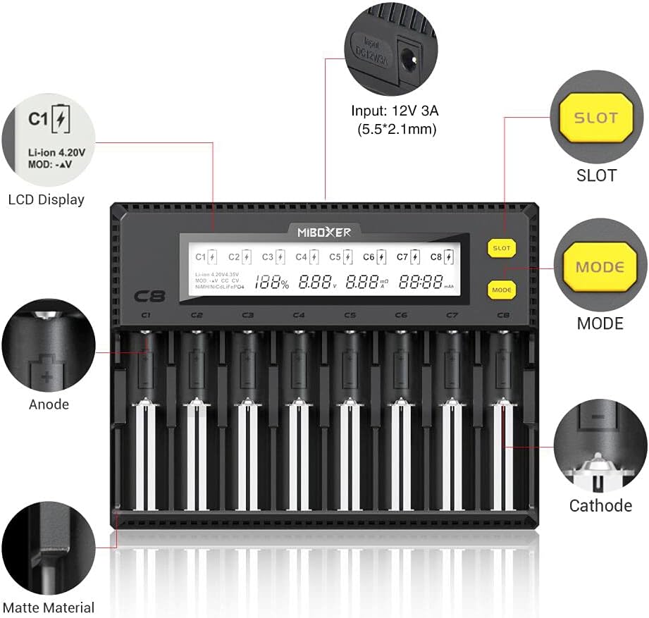 8-Bay Smart Battery Charger with LCD Display X90641