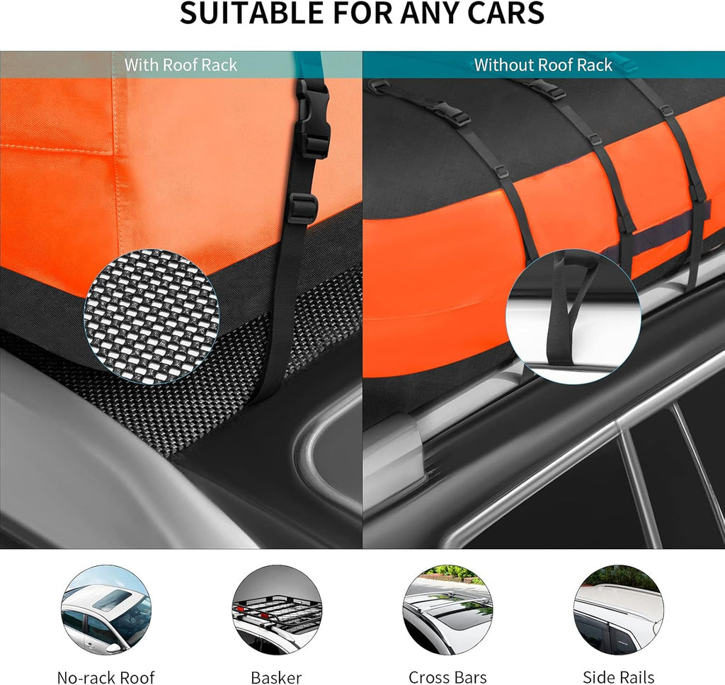 Car Roof Bag, 21 Cubic Feet, 100% Waterproof Anti-Tear 900D PVC, Includes Anti-Slip Mat, 6 Door Hooks, Storage Bag G29671