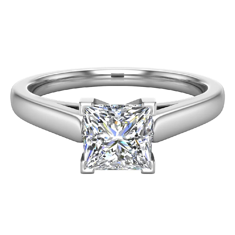 18K White Gold Princess Solitaire Diamond Ring 0.50 Carat S4838