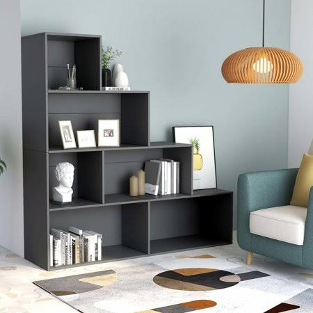 Gray Book Cabinet Room Divider 61 inch Chipboard P398832