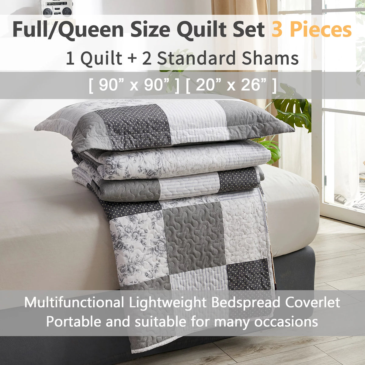 Queen/Full Size Floral Patchwork Quilt Microfiber Bedspread L628834