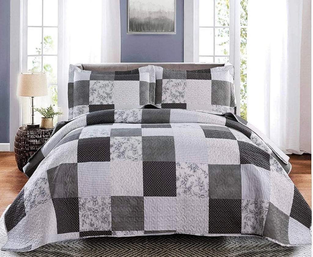 Queen/Full Size Floral Patchwork Quilt Microfiber Bedspread L628834