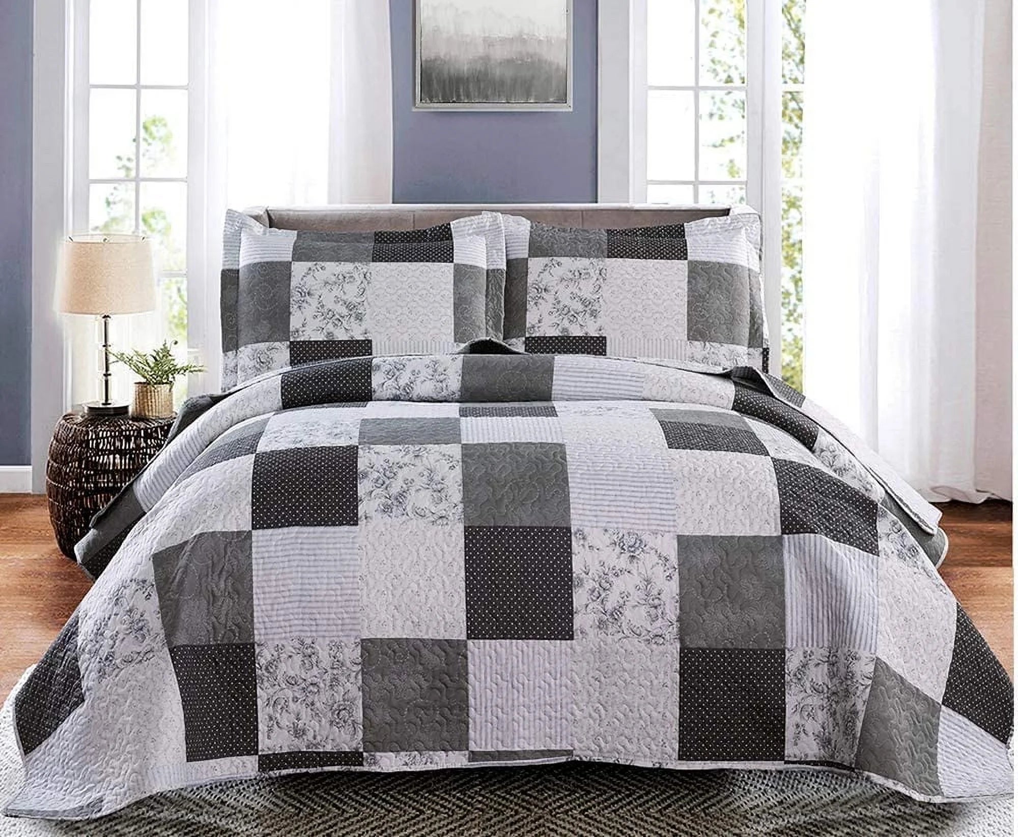 Queen/Full Size Floral Patchwork Quilt Microfiber Bedspread L628834