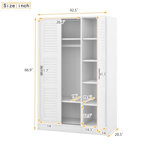 Gray 3-Door Mirror Wardrobe Closet with 2 Drawers & Top Cabinets X85519