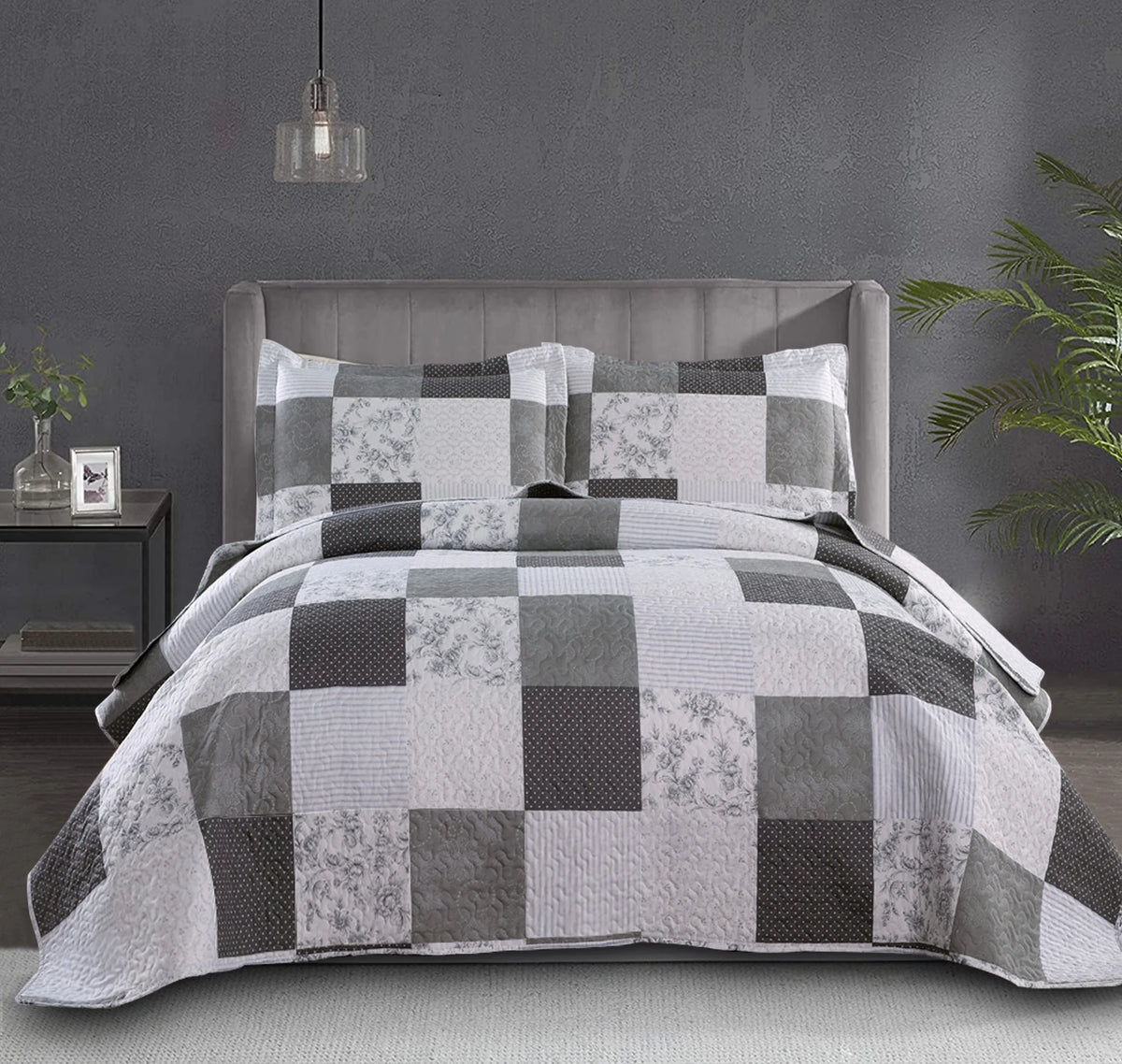Queen/Full Size Floral Patchwork Quilt Microfiber Bedspread L628834