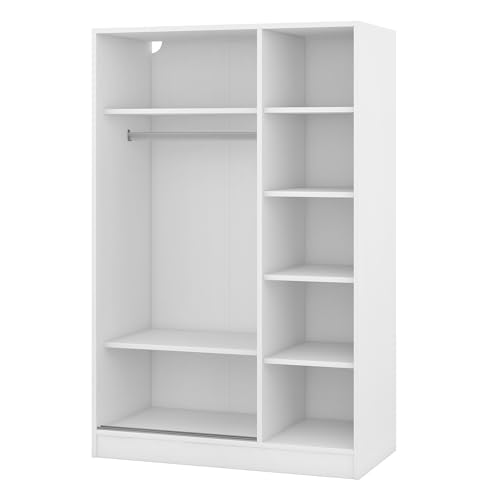Gray 3-Door Mirror Wardrobe Closet with 2 Drawers & Top Cabinets X85519
