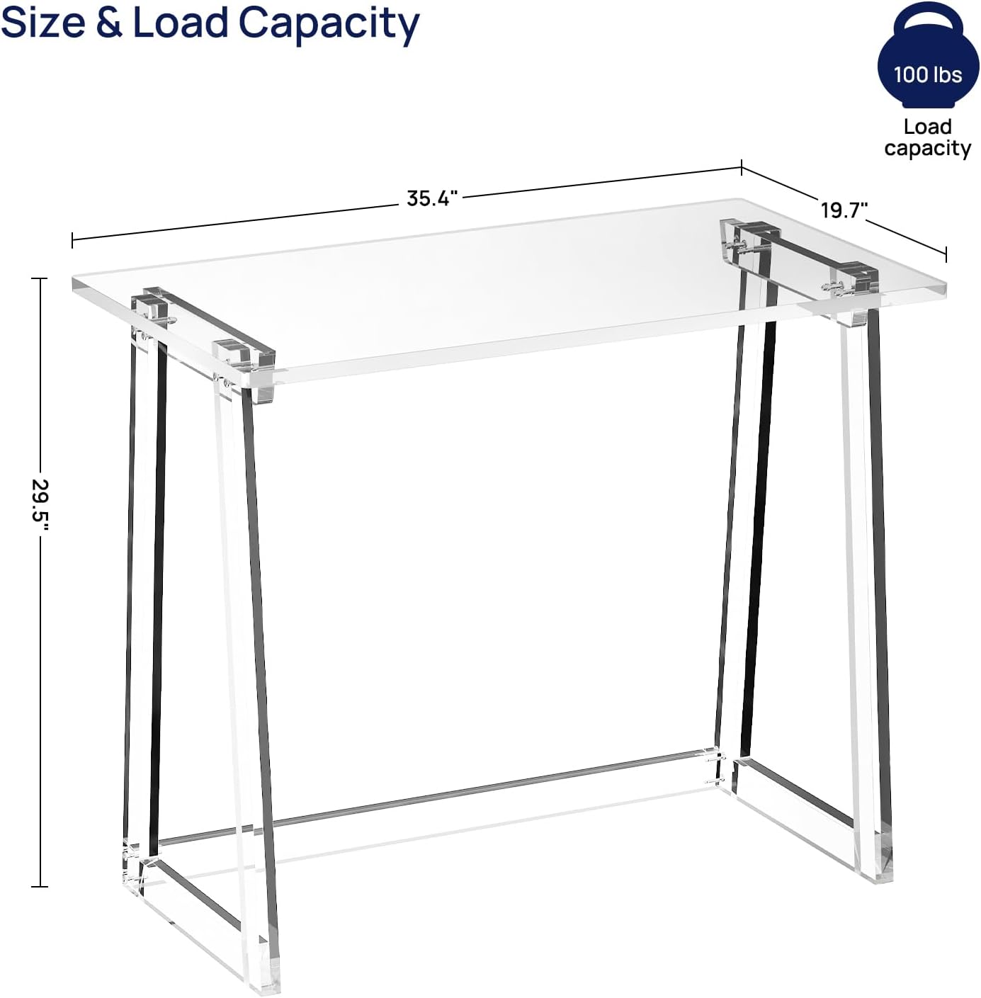 Clear Acrylic Desk 35.4 Inch with Trapezoid-shaped Legs M789