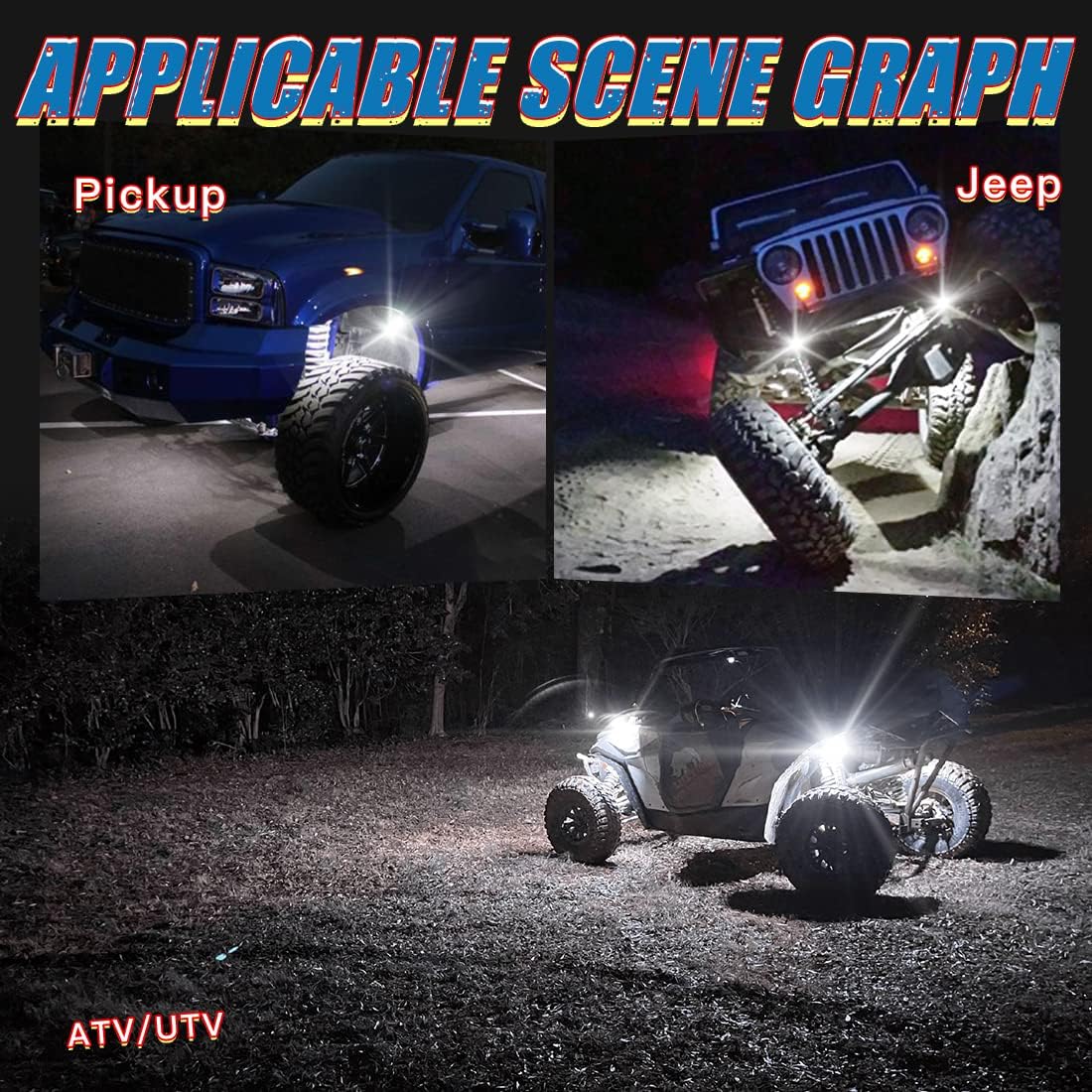 White 12Pods Led Rock Lights Kit with Switch Harness E45762