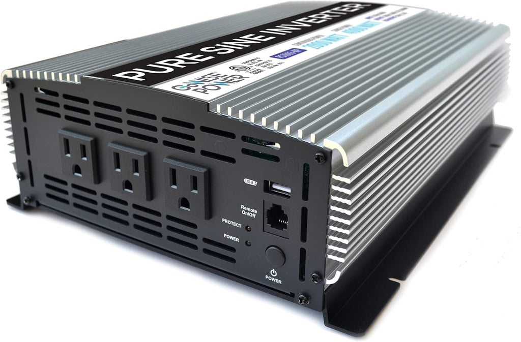 2000W Pure Sine Wave Power Inverter 12V DC to 120V AC with 3 AC Outlets and 1 5V USB Port U329
