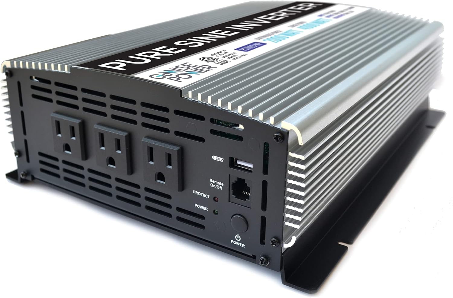 2000W Pure Sine Wave Power Inverter 12V DC to 120V AC with 3 AC Outlets and 1 5V USB Port U329