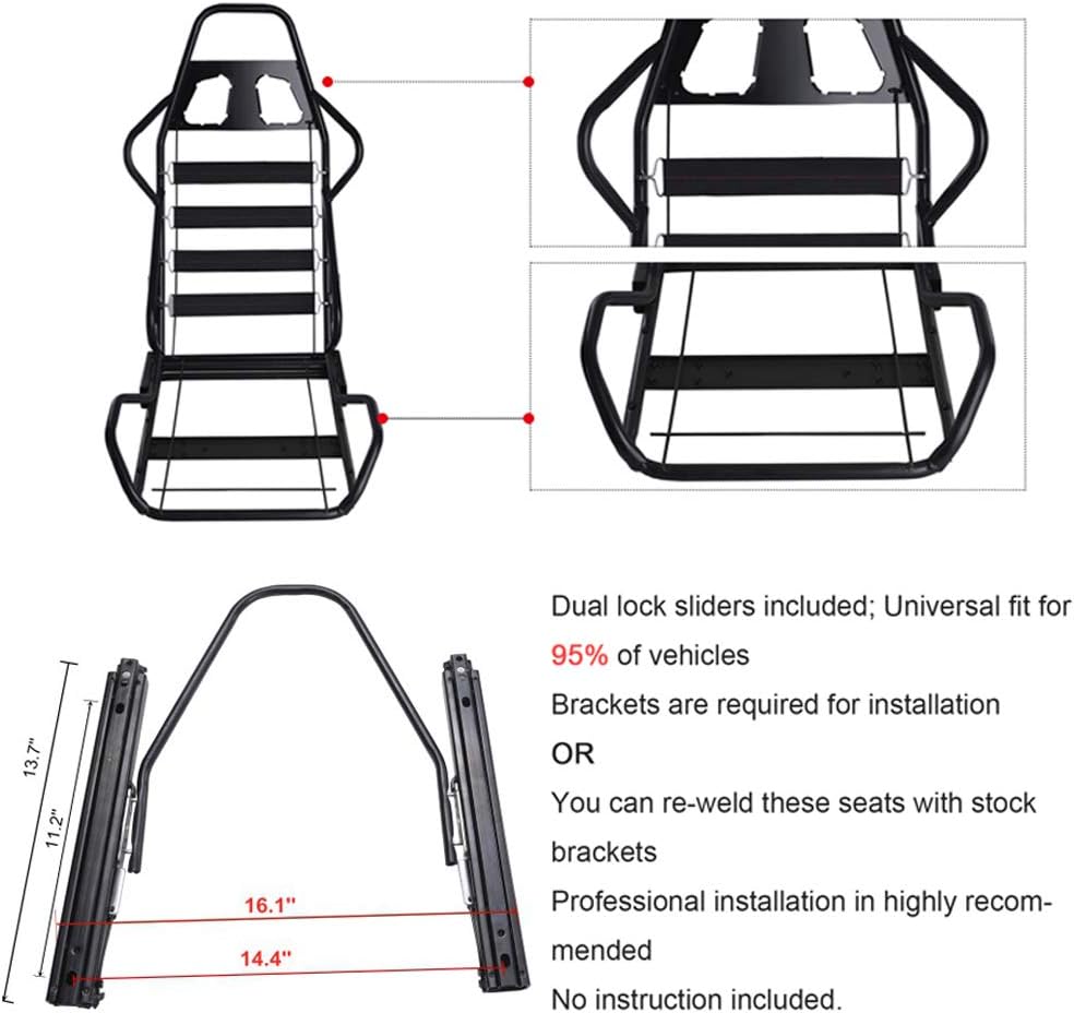 Pair of PVC Leather Racing Bucket Seats with Dual Sliders, Black O2544