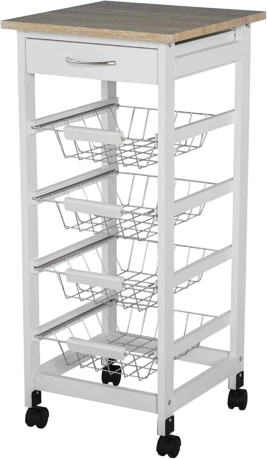 White Wooden Rolling Kitchen Storage Cart L848
