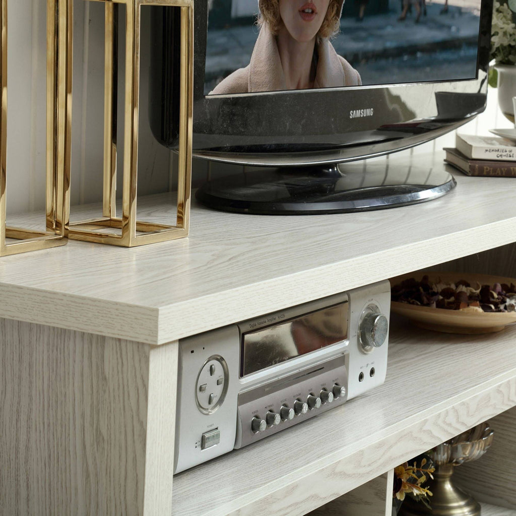 White 58-Inch Wood TV Console with Storage Cabinets N636940