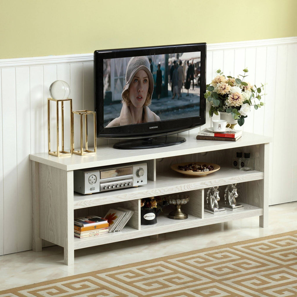 White 58-Inch Wood TV Console with Storage Cabinets N636940
