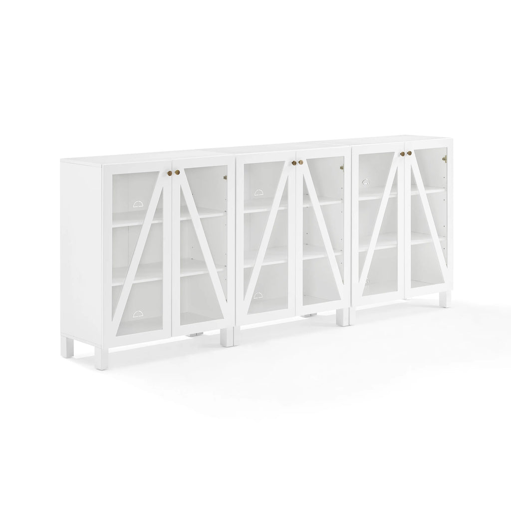 White Wood Media Storage Cabinet Set of 3 V9584