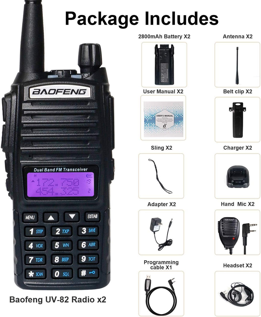 High Power 2 Way Radio Walkie Talkies 2 Pack Black F731