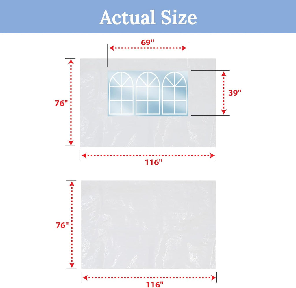 Tent Side Panel Replacement for Folding Canopy Gazebo Marquee (2 Pcs with Window, 1 Pc without Window, White) P324