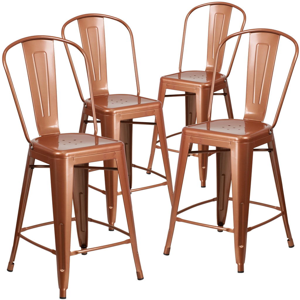 4 Pack 24" High Metal Counter Height Stool with Back Copper E537