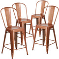 4 Pack 24" High Metal Counter Height Stool with Back Copper E537