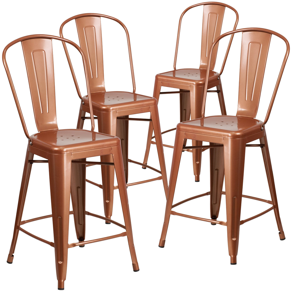 4 Pack 24" High Metal Counter Height Stool with Back Copper E537