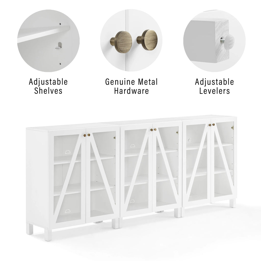 White Wood Media Storage Cabinet Set of 3 V9584