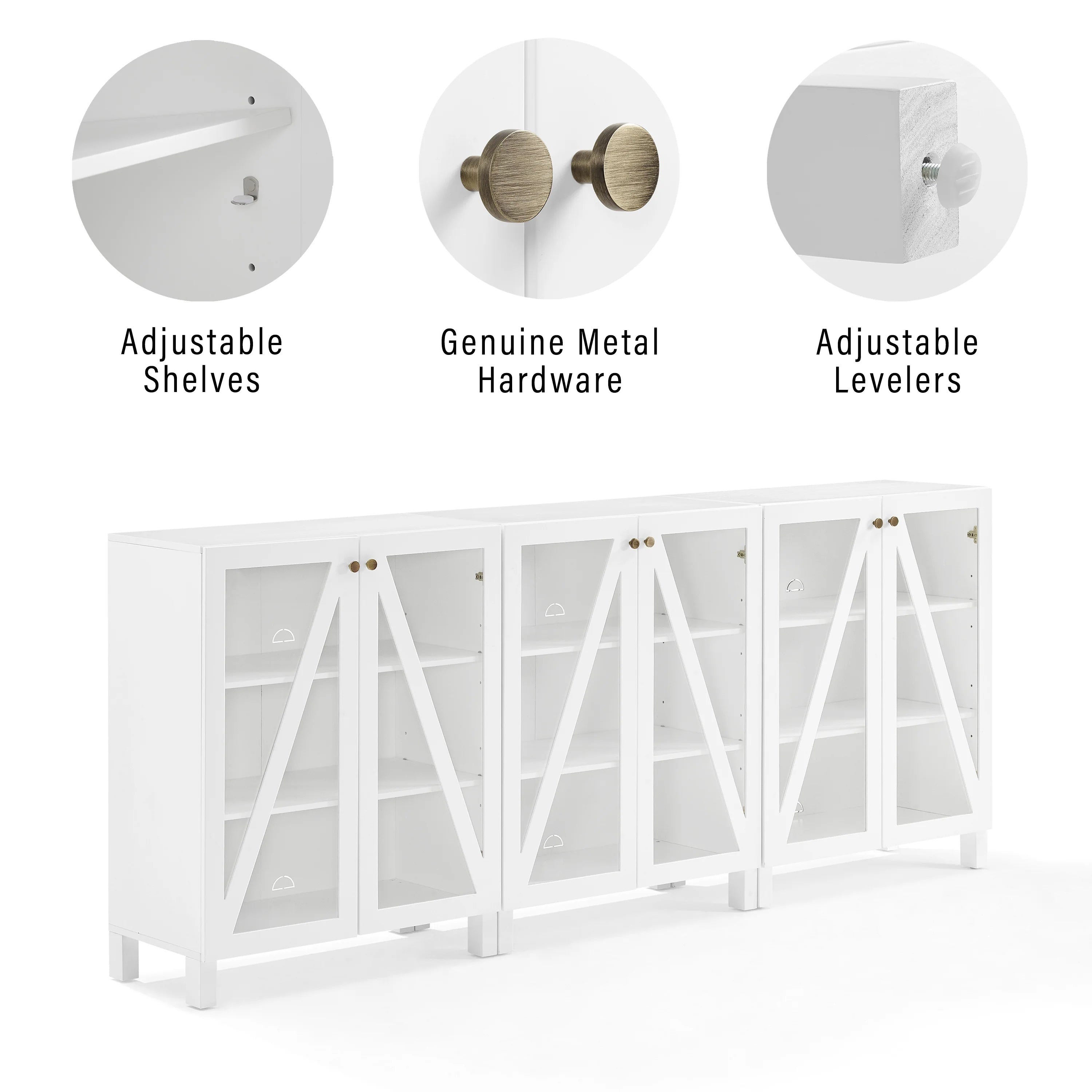 White Wood Media Storage Cabinet Set of 3 V9584